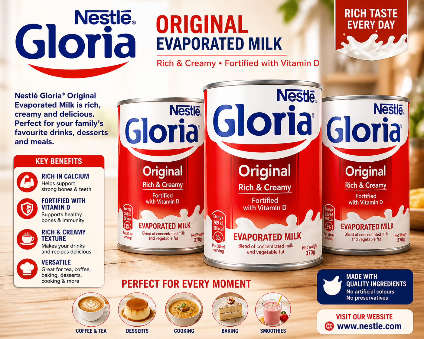 3x370g - Nestlé Gloria Original Evaporated Milk